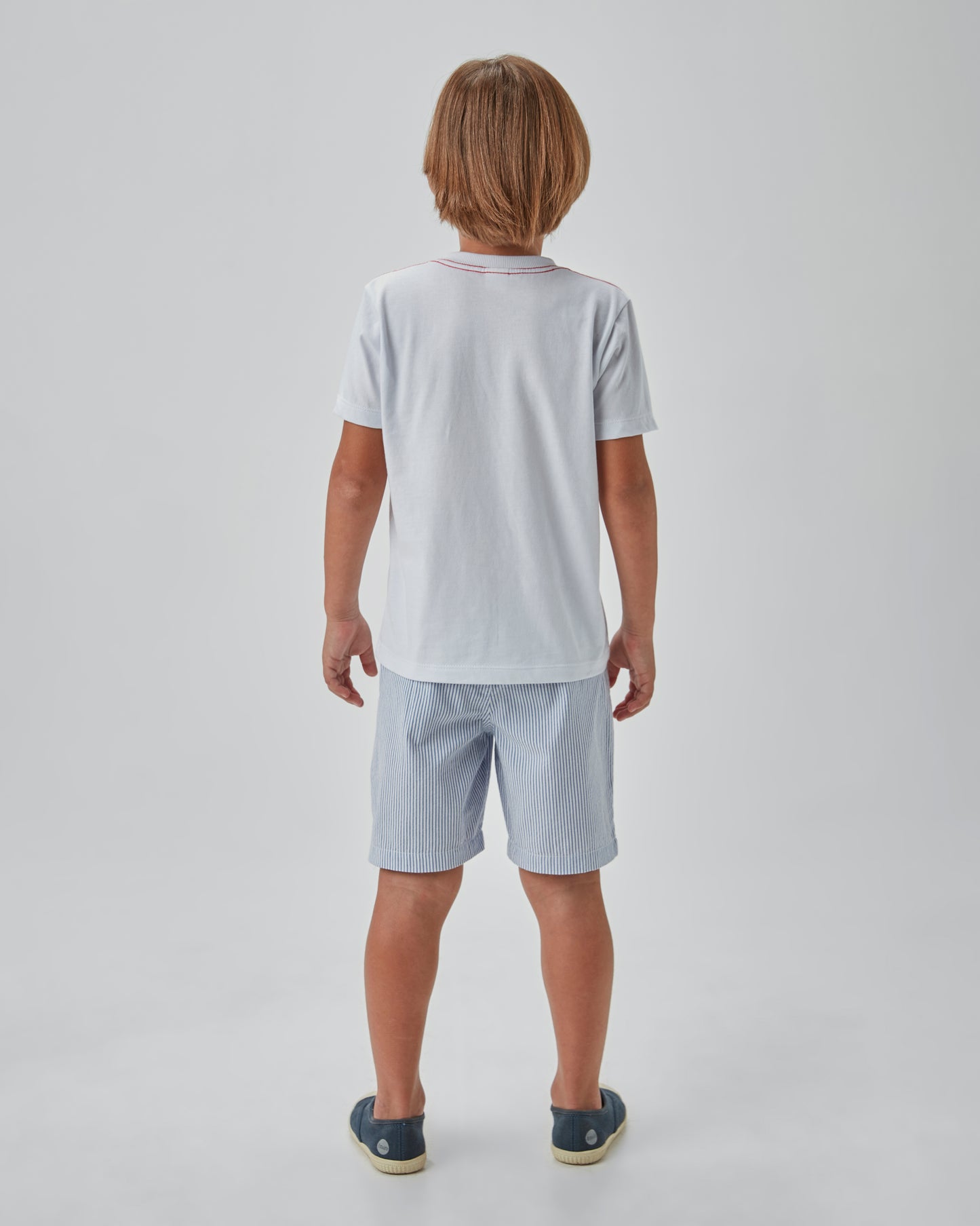 Conjunto Infantil Camiseta Algodão Surfing Paradise e Shorts Listrado Azul - Beabá
