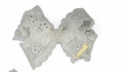 Laço Infantil Renda Branco Miolo Pérolas - Roana