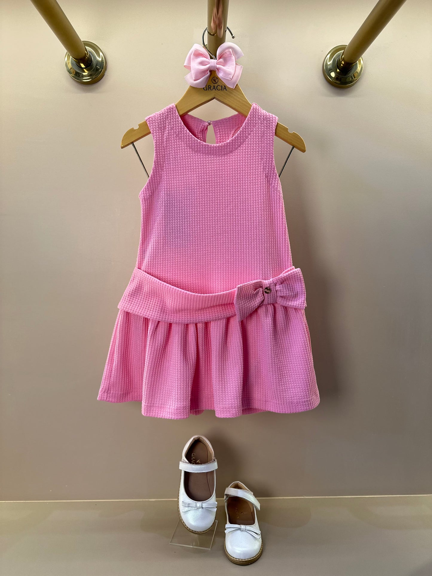 Vestido Infantil Jumper Detalhe Pala e Laço Rosa - Beabá