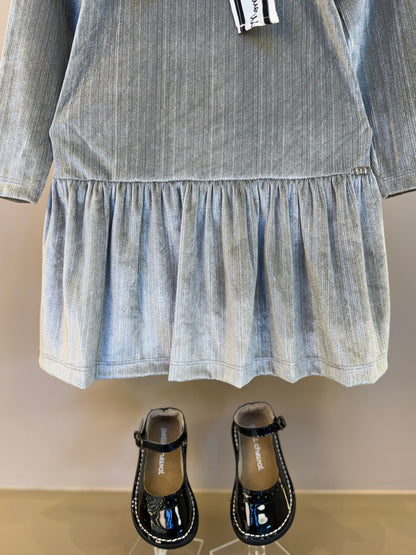 Vestido Infantil Gola Laço Plush Prata - Momi