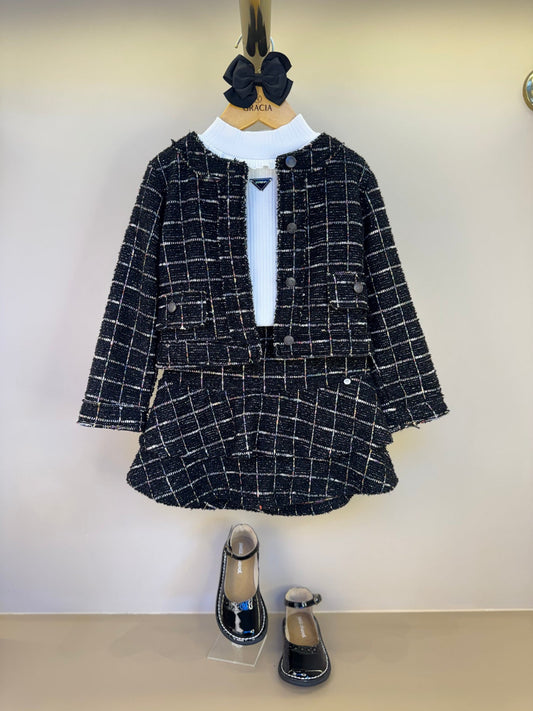 Casaco Infantil Tweed Xadrez - Um Mais Um