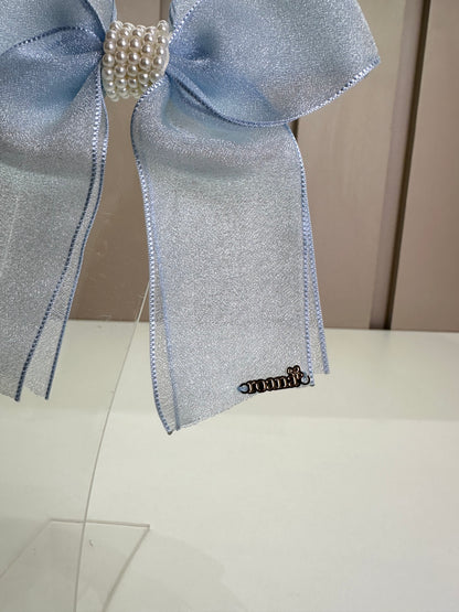 Laço Infantil Organza Azul Claro Miolo Pérolas - Roana