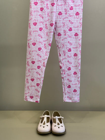 Conjunto Infantil Blusa Barbie Strass Branca e Calça Legging Barbie Rosa Xadrez - Pituchinhus
