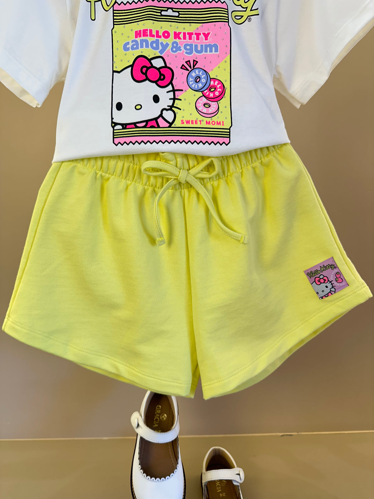 Conjunto Infantil Blusa Hello Kitty e Shorts Cós Elástico - Momi