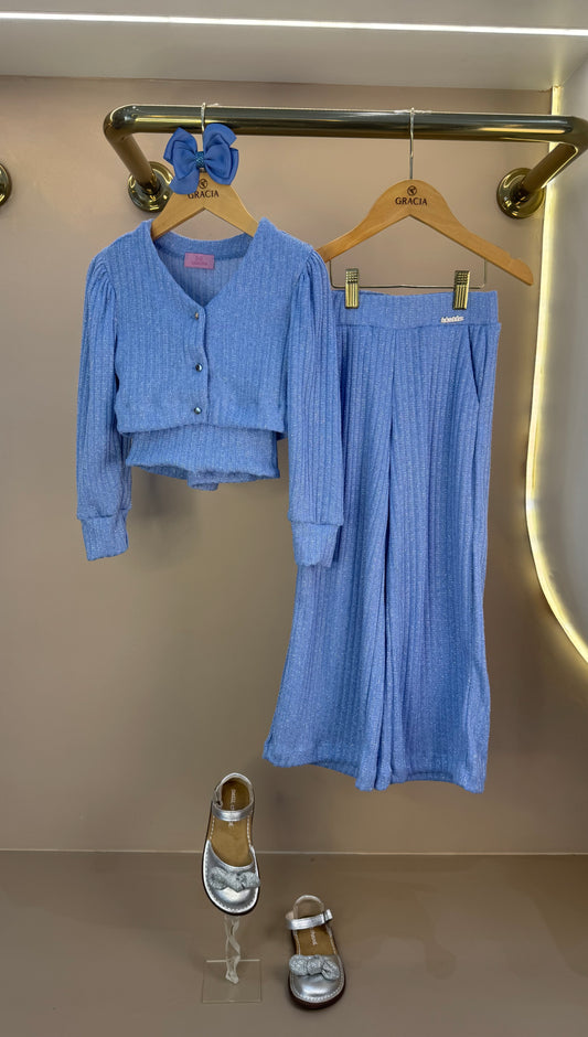 Conjunto Infantil Blusa com Casaco e Calça Azul - Luluzinha