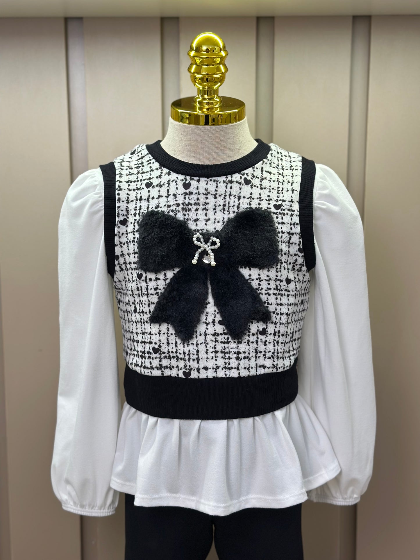 Conjunto Infantil Trio Blusa Comfy, Colete Tweed Molecotton e Legging Fly Tech Preta  - Infanti
