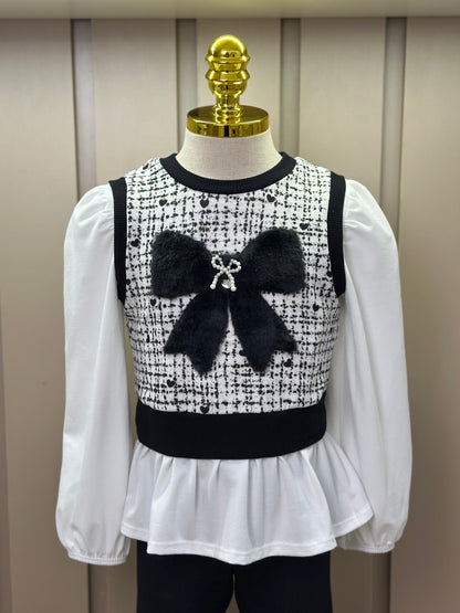 Conjunto Infantil Trio Blusa Comfy, Colete Tweed Molecotton e Legging Fly Tech Preta  - Infanti