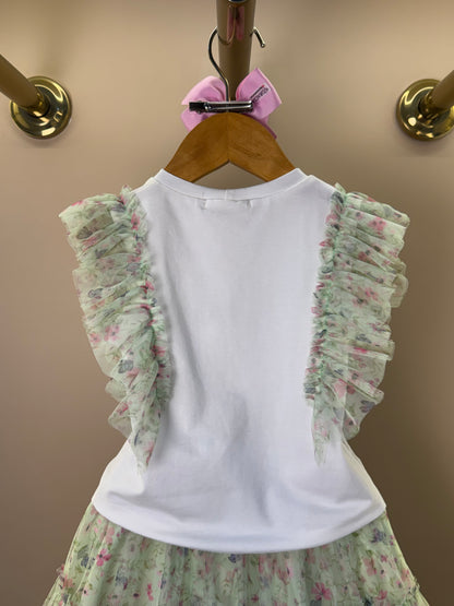 Conjunto Infantil Blusa Babados Tule e Saia Estampa Borboletinhas - Petit Cherie
