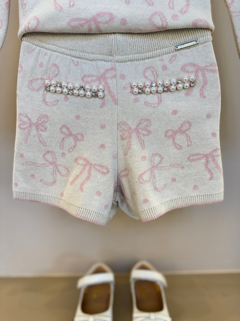 Shorts Infantil Tricot Jacquard Multi-laços Ninive Bolsos Bordados - Pituchinhus