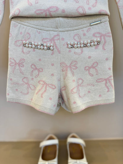 Shorts Infantil Tricot Jacquard Multi-laços Ninive Bolsos Bordados - Pituchinhus