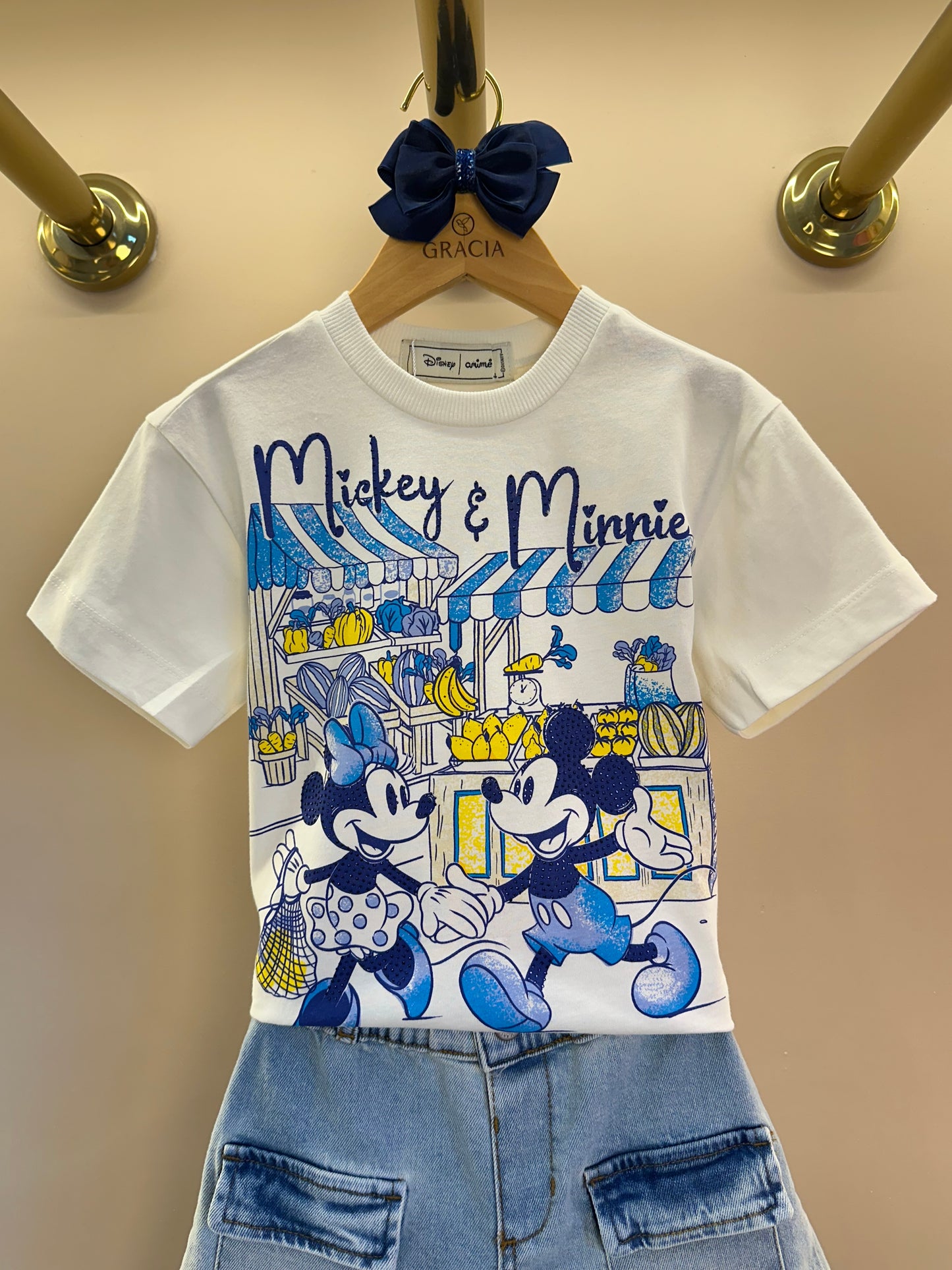 Conjunto Infantil Blusa Mickey e Minnie e  Shorts Jeans Two - Animê