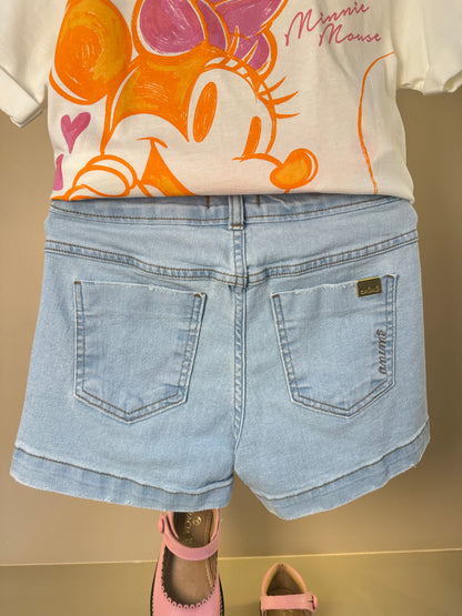 Conjunto Infantil Blusa Minnie Mouse Colorful e Shorts Jeans Estampa Minnie - Animê