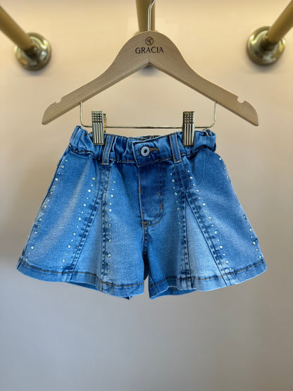 Shorts Infantil Jeans Strass - Animê