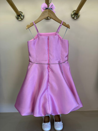 Vestido Infantil Balonê Zibeline Rosa Cinto Strass - Petit Cherie