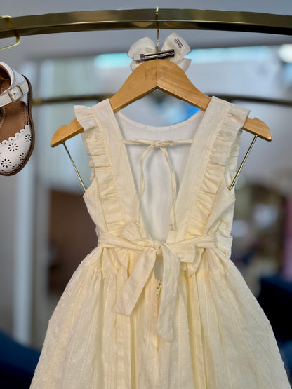 Vestido Infantil Algodão Laços Laterais e Bordados Amarelo - Petit Cherie