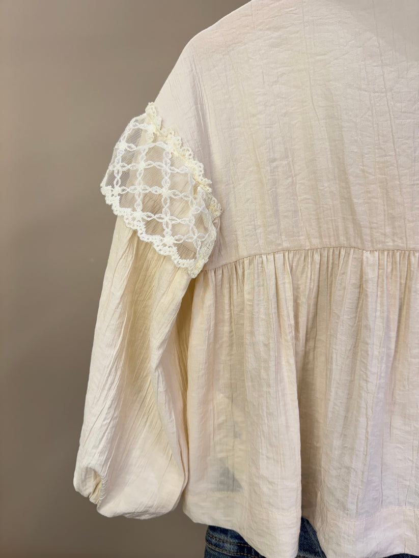 Camisa Infantil Com Renda Bege - Animê