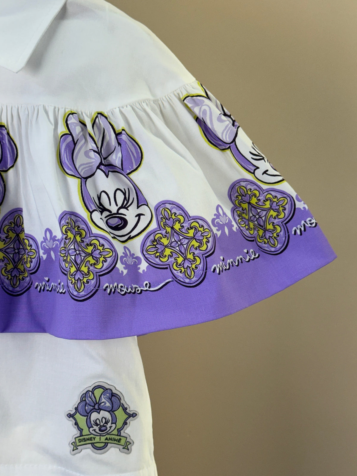 Conjunto Infantil Camisa Gola Clássica Capa Minnie Florais e Shorts Sarja Minnie Florais Detalhes Lilás - Animê