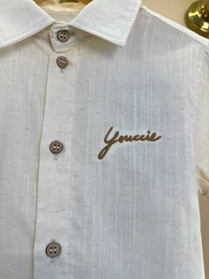 Conjunto Infantil Camisa Manga Curta e Bermuda Off White - Youccie
