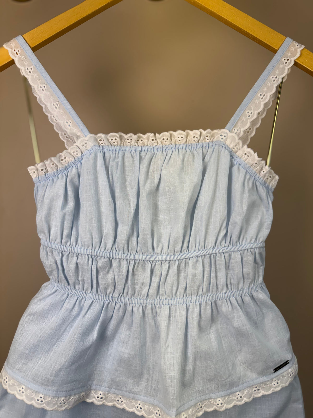 Conjunto Teen Blusa Acabamento Em Renda e Saia Azul - Vanilla Cream