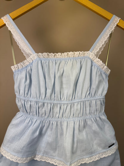 Conjunto Teen Blusa Acabamento Em Renda e Saia Azul - Vanilla Cream