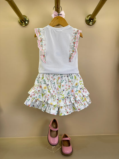 Conjunto Infantil Blusa Babadinho Florais e Shorts - Petit Cherie