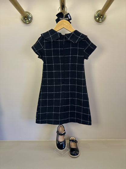 Vestido Infantil Trapézio Botões Xadrez Preto - Luluzinha
