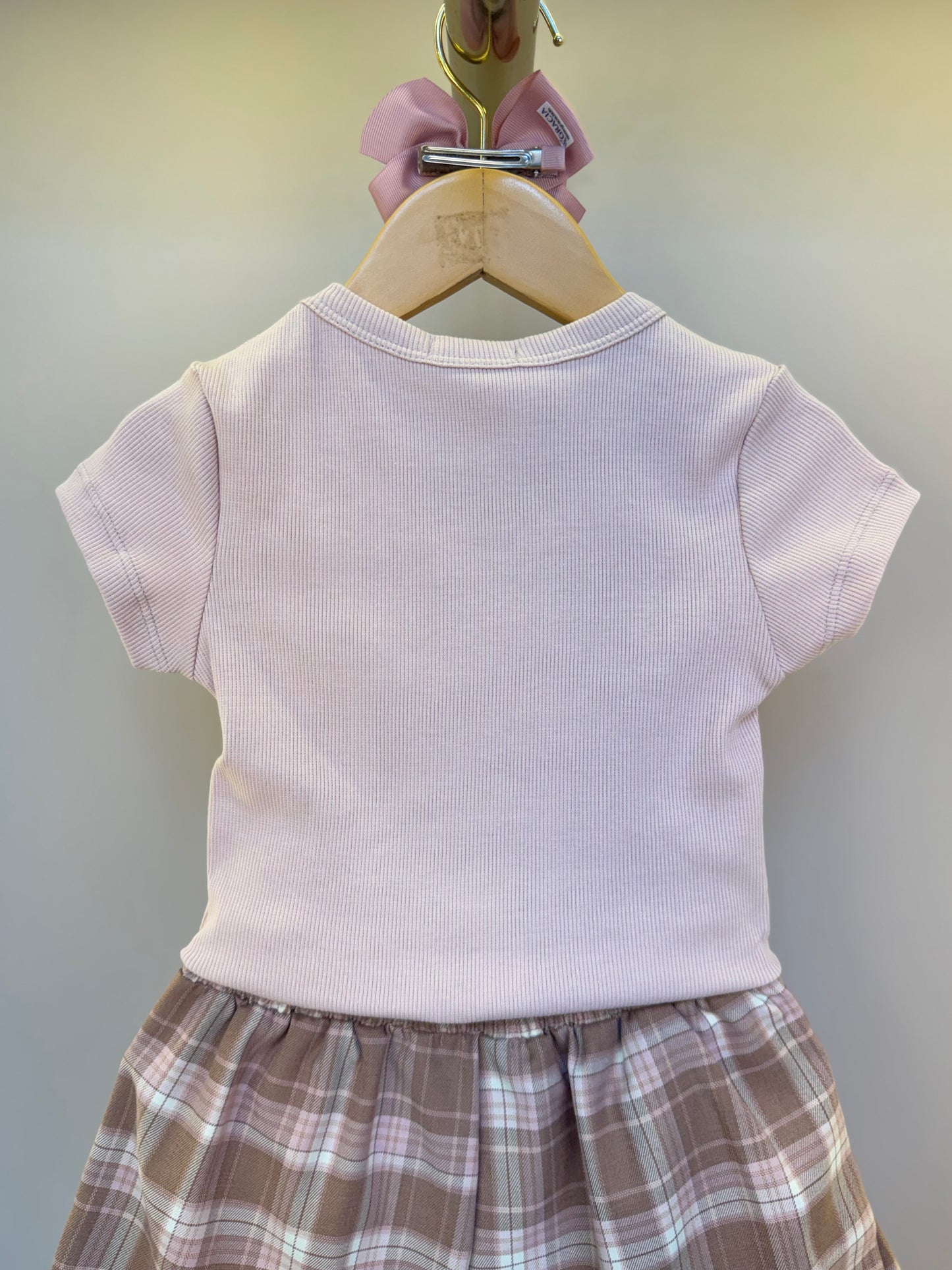 Conjunto Infantil Alfaiataria Blusa Algodão Rosa e Saia Xadrez - Petit Cherie