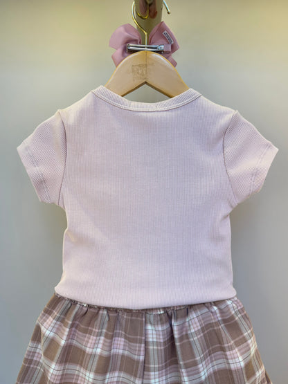 Conjunto Infantil Alfaiataria Blusa Algodão Rosa e Saia Xadrez - Petit Cherie