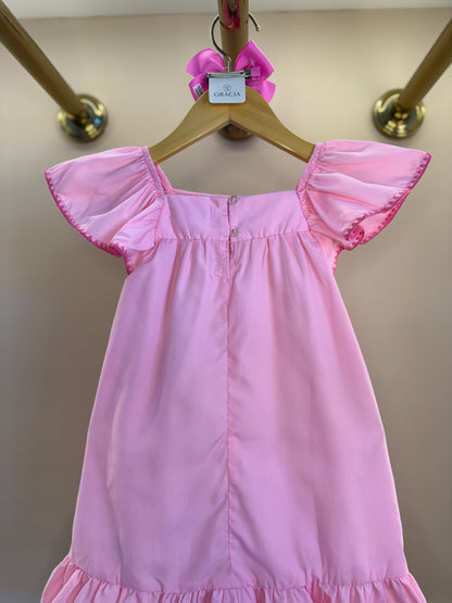 Vestido Infantil Amplo Rosa Bordadinhos Flores Busto - Mon Sucré