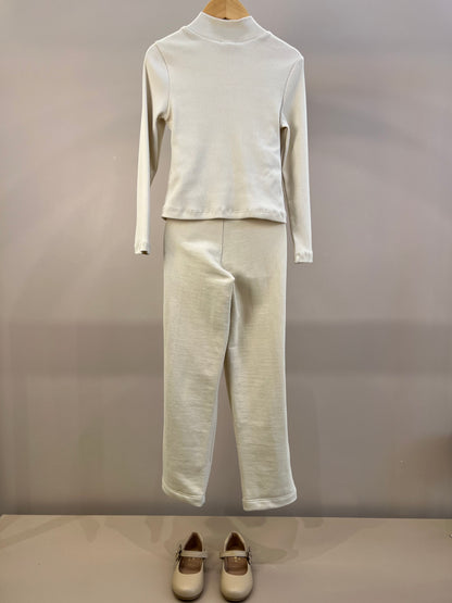 Conjunto Infantil Blusa ML Infinito e Calça Jogger Malha Canelada Bege - Luluzinha
