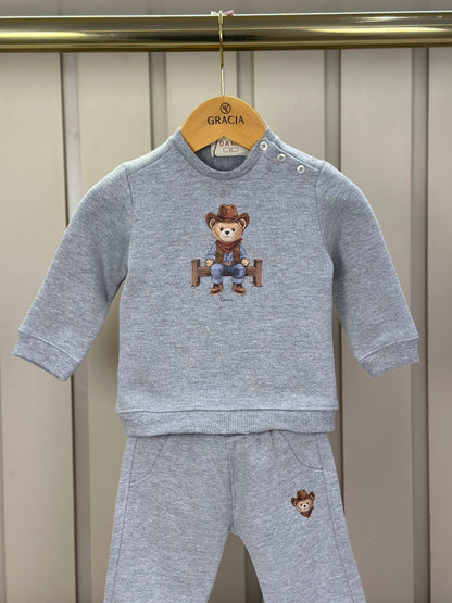Conjunto Bebê Moletom Agasalho e Calça Teddy Cowboy Cinza - Dame