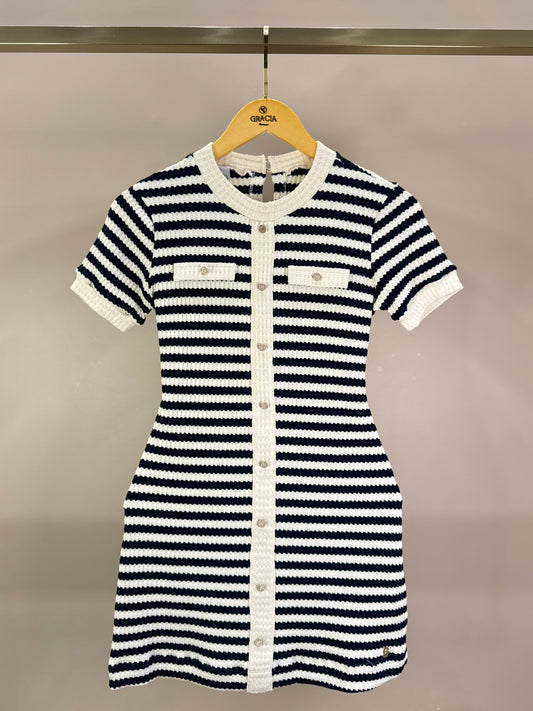 Vestido Teen Tricot Listrado com Botões - Two In