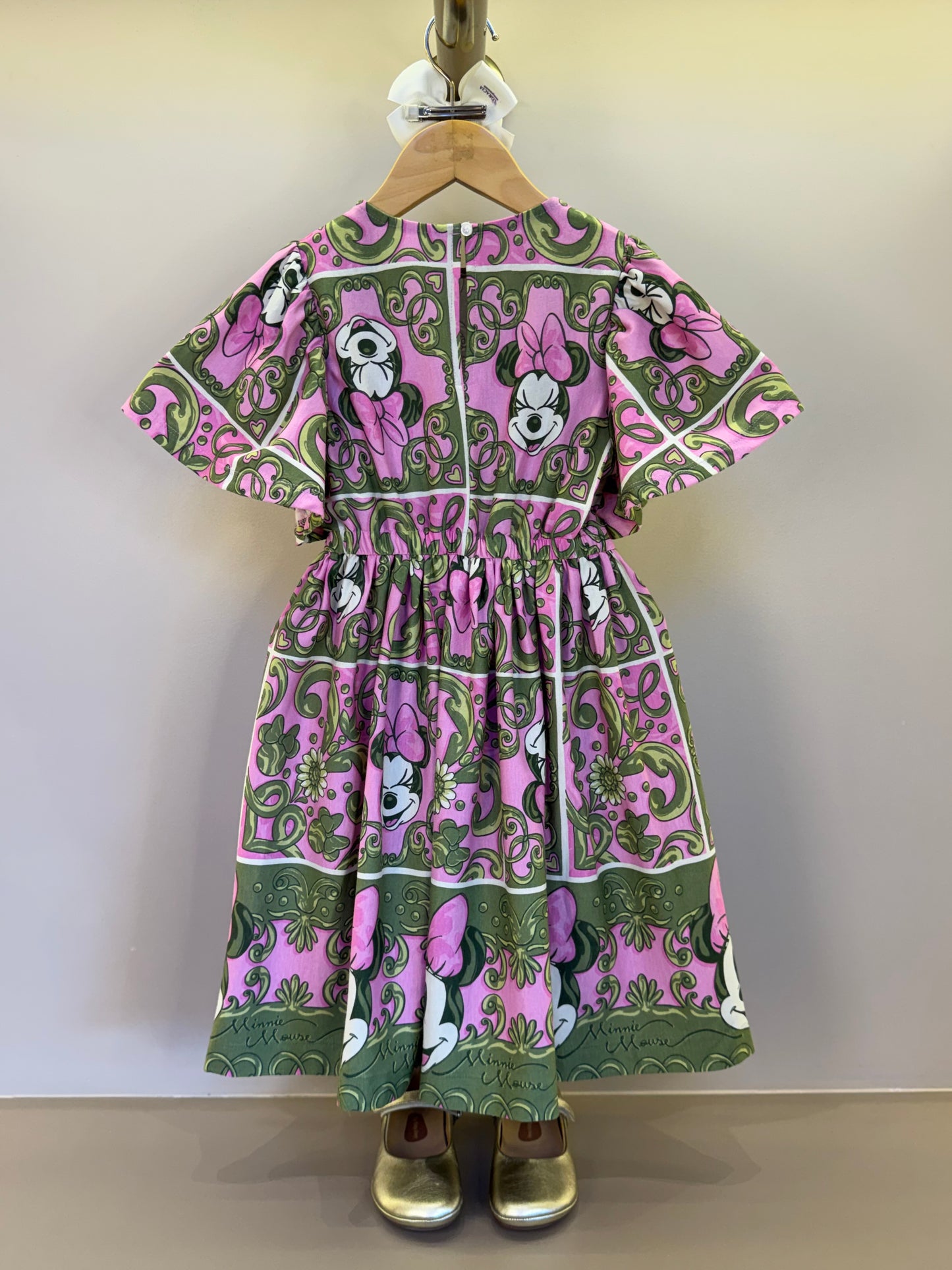 Vestido Infantil Algodão Maxi Minnie Barrado Rosa e Verde Forest - Animê