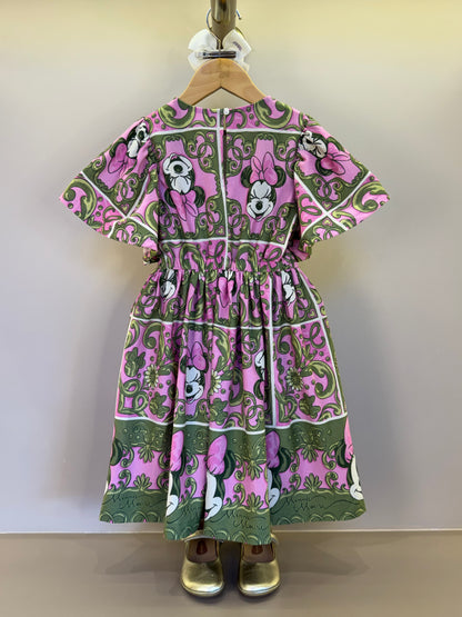 Vestido Infantil Algodão Maxi Minnie Barrado Rosa e Verde Forest - Animê
