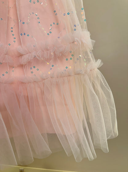 Vestido Infantil Tule Bordado Paêtes Laço Maxxi Rosa - Petit Cherie