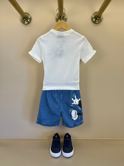 Conjunto Infantil Camiseta Mickey Pérola e Bermuda Jeans Mickey - Youccie