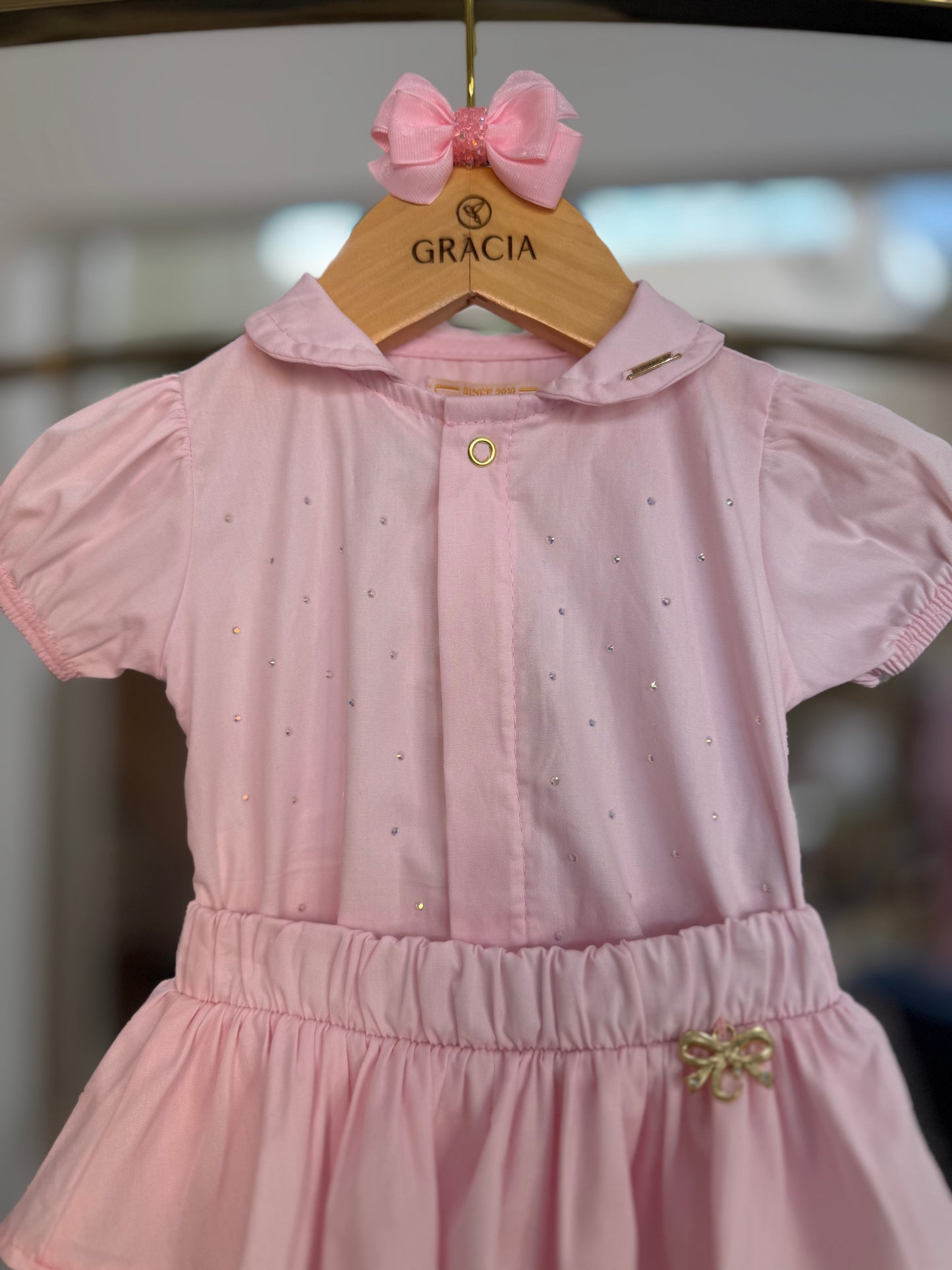 Conjunto Bebê Body e Shorts Algodão Aplicações Strass - Charpey