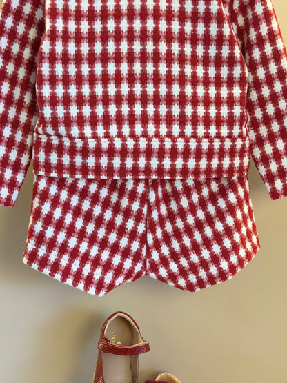 Conjunto Infantil Conceito Tweed Vermelho Casaco e Shorts Saia - Animê