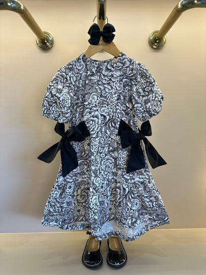 Vestido Infantil Floral Paisley Laços Preto - Animê
