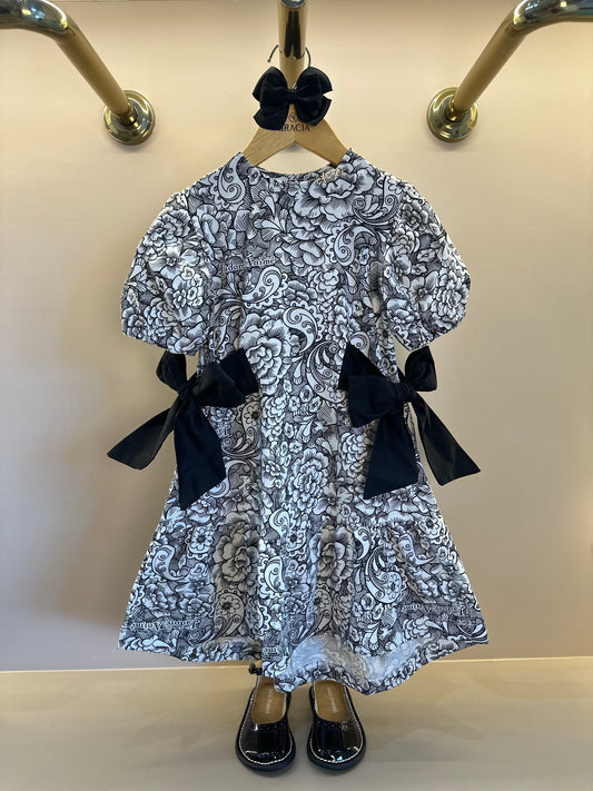 Vestido Infantil Floral Paisley Laços Preto - Animê