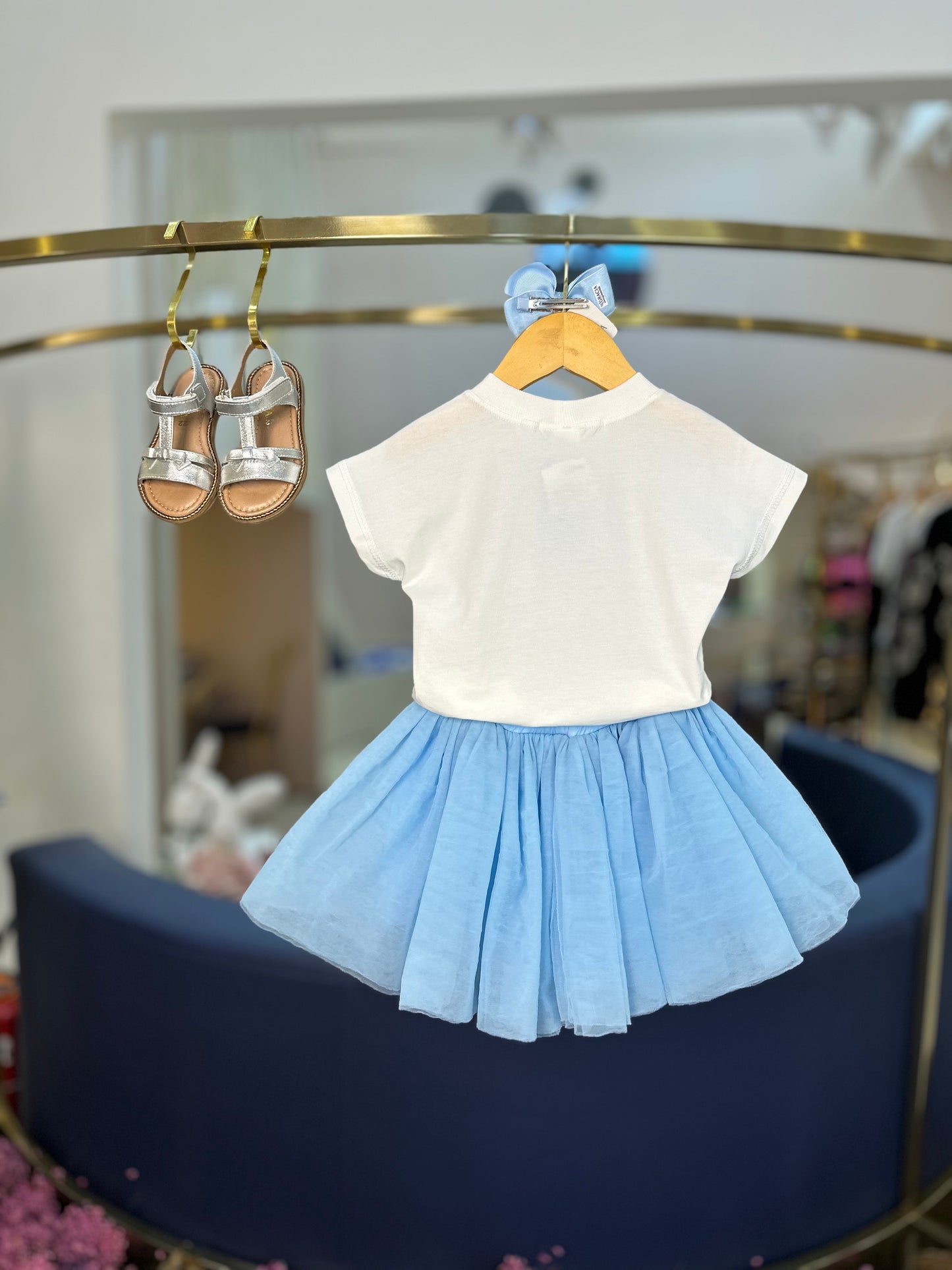 Conjunto Infantil Blusa de Algodão e Saia em Tulê com Camadas Azul - Beabá