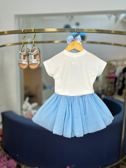 Conjunto Infantil Blusa de Algodão e Saia em Tulê com Camadas Azul - Beabá