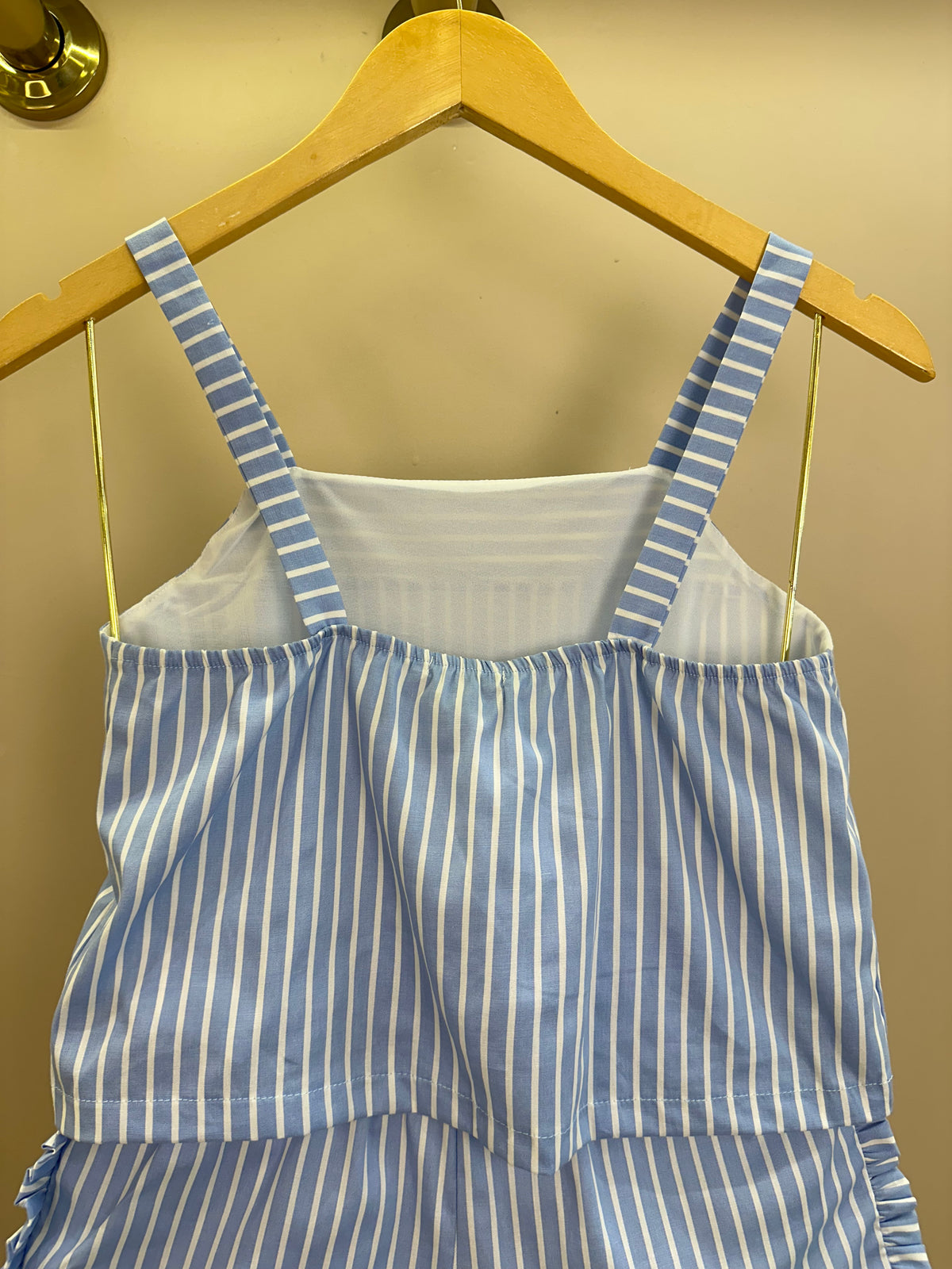 Conjunto Infantil Regata Alças Finas e Shorts Tricoline Listrado - Vanilla Cream