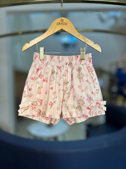 Conjunto Infantil Blusa Flores Crochê e Shorts Flores & Ursinhas - Pituchinhus