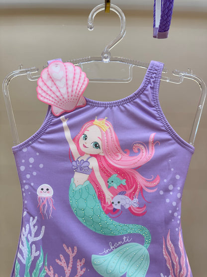 Maiô Infantil Lilás Com Estampa de Sereia - Infanti