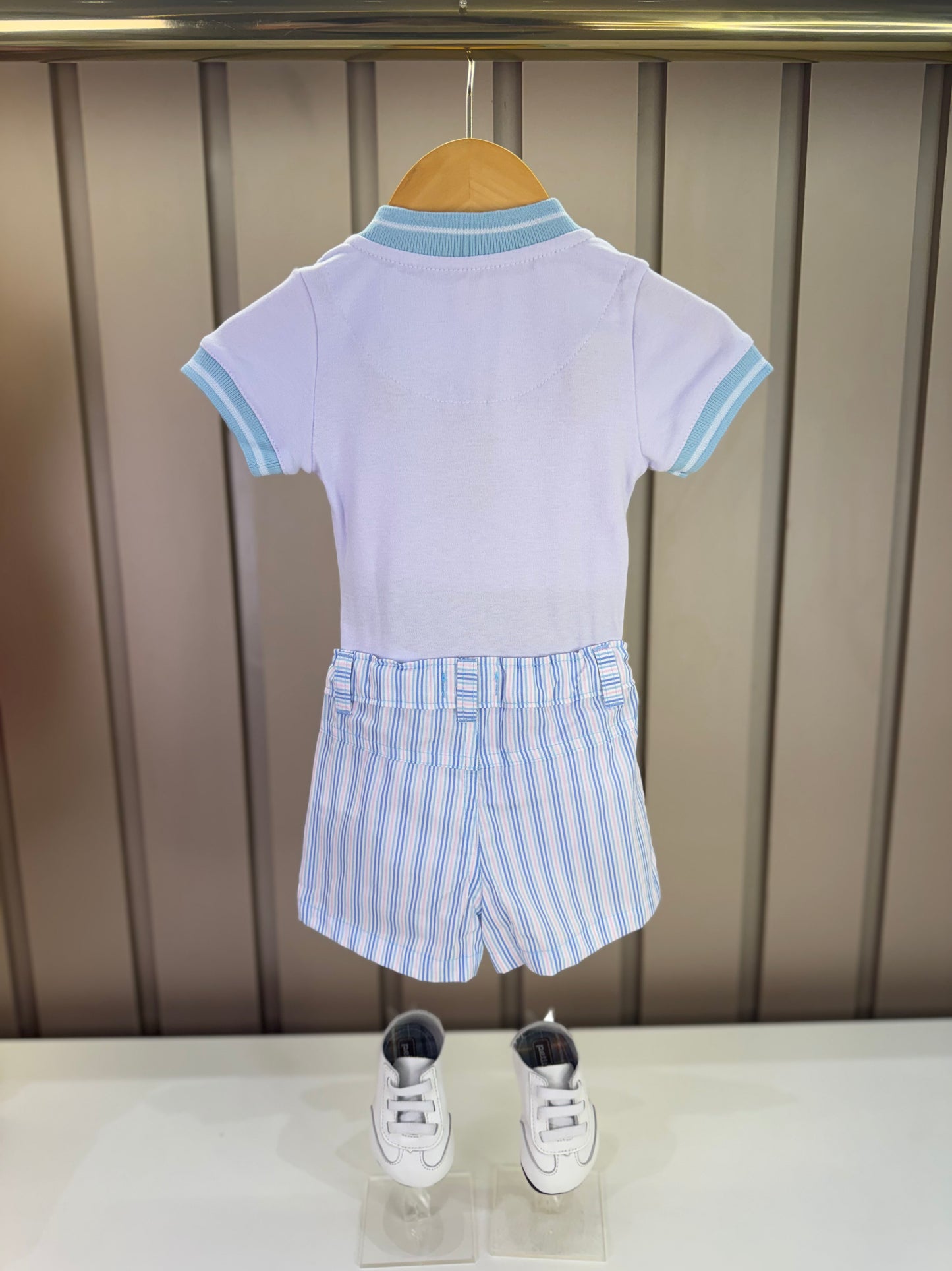 Conjunto Bebê Body Bata Golinha Azul e Bermuda Tricoline Listrada - Charpey