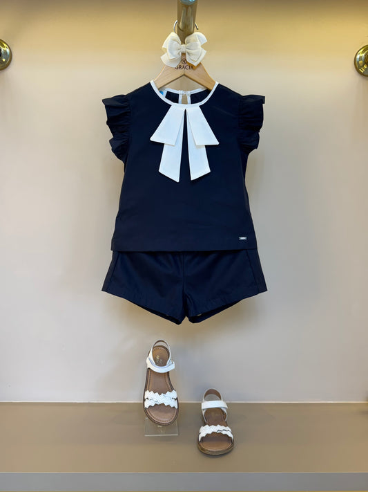 Conjunto infantil Bata Tricoline Laço e Shorts Marinho - Beabá