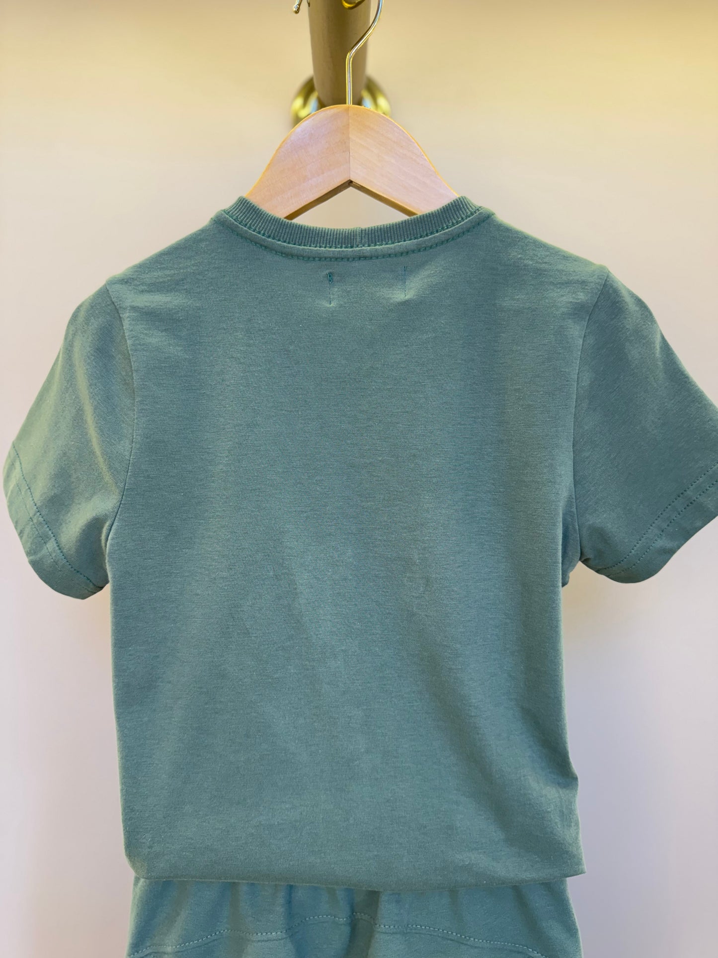 Conjunto Infantil Camiseta Algodão Teddy Chapéu Panama e Bermuda Moletom Algodão Recortes Eucalipto - Dame