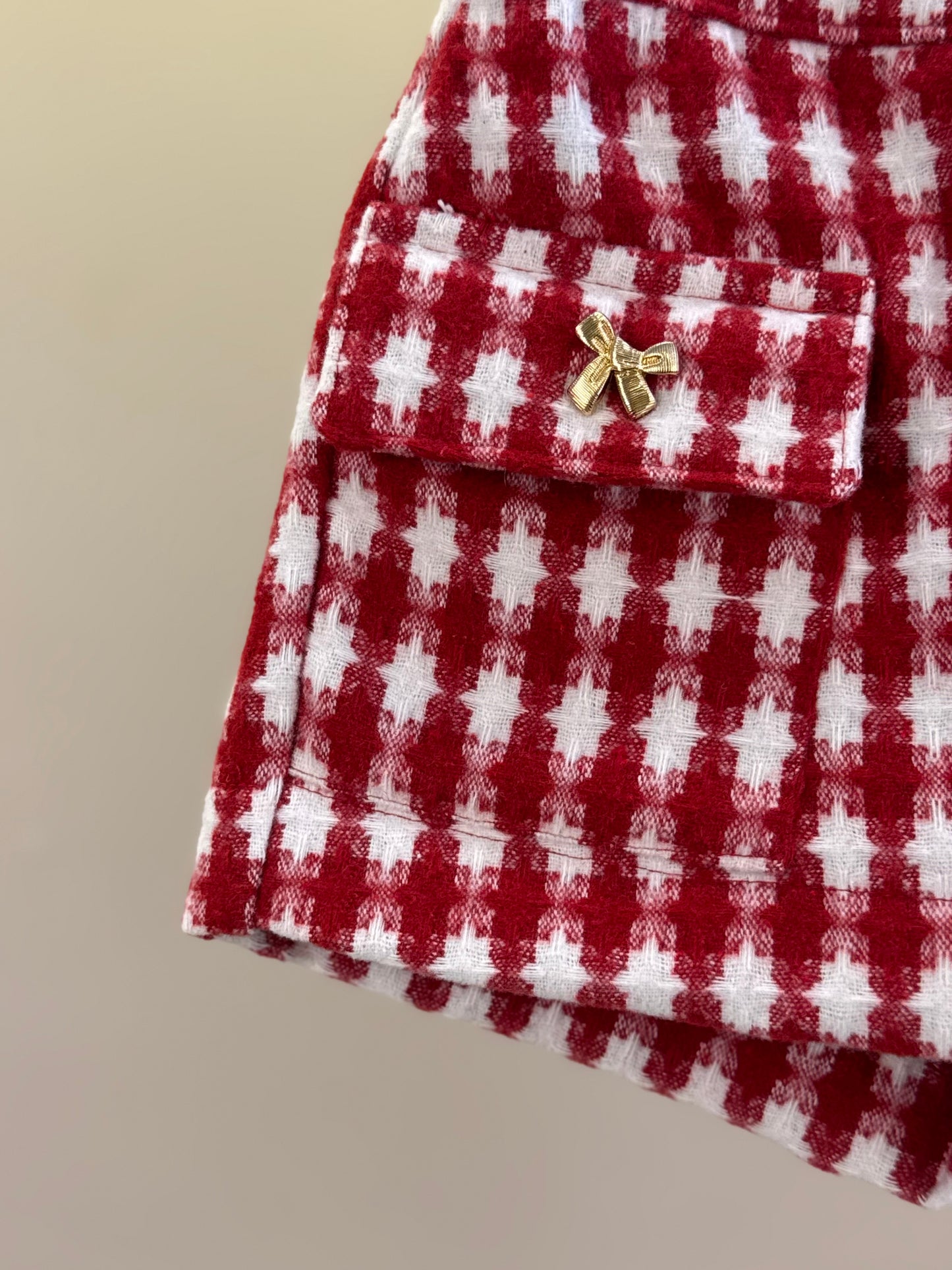 Shorts-saia Infantil Conceito Tweed Xadrez Vermelho - Animê