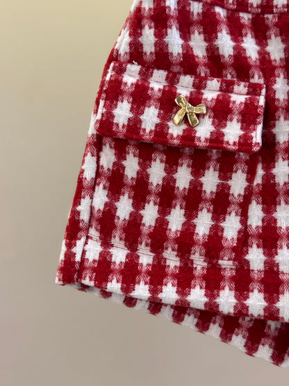 Shorts-saia Infantil Conceito Tweed Xadrez Vermelho - Animê